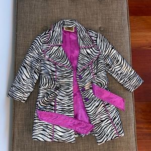 My Vintage Baby Shiny Silver Black Flocked Striped Coat Jewel Buttons size 24